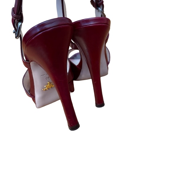Prada Women's Dark Red Leather Sandals Heels - Picture 6 of 7
